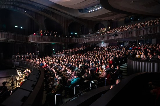 The 1073-seat Grand Theatre's rounded acoustical character and surface materials are designed specifically to control orchestra loudness, maintain clarity, and project voices clearly for both natural and amplified performances of Chinese Opera.