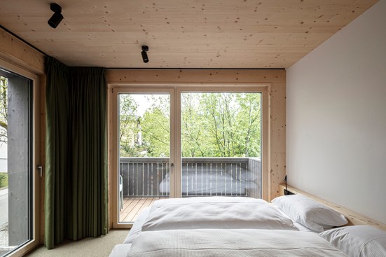 hotel room / The CLT panels are both the main structural construction and interior finishing.