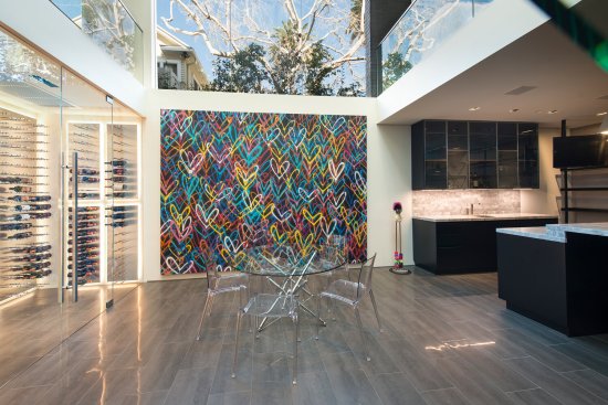 Georgina Avenue Santa Monica modern home wine room with central atrium views