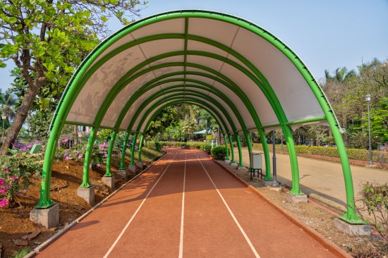 Tensile roof detail for a roof covering at a garden in Bandra West, Mumbai