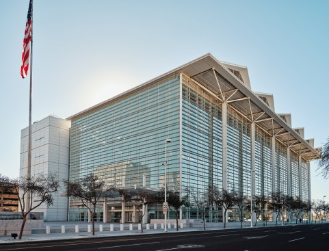 The Sandra Day O'Connor U.S. Courthouse in Phoenix, designed by Richard Meier (2000), which was paired in the survey with the Howard M. Metzenbaum U.S. Courthouse in Cleveland (below), designed by Arnold W. Brunner and James Knox Taylor (1910)