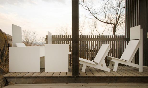 Made from recycled high-density polyethylene, the chairs stand up to harsh weather conditions.