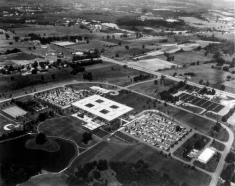 An aerial image of a suburban office park selected from 
Pastoral Capitalism: A History of Suburban Corporate Landscapes (MIT Press, 2011) by Louise A. Mozingo.