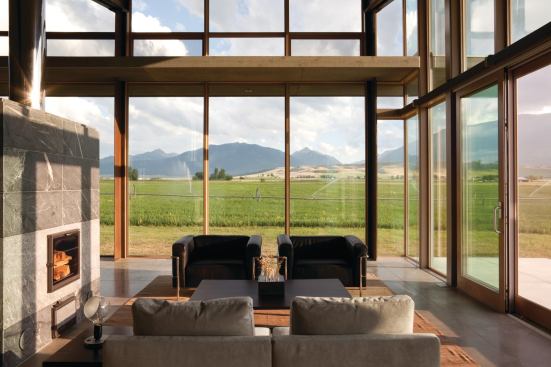 2011 rada  Custom / 3,000 Square Feet or Less / Merit  Glass Farmhouse, Eastern Oregon  Design principal: Jim Olson, FAIA, Olson Kundig Architects; project manager: Ellen Cecil, AIA, LEED AP, Olson Kundig; architectural staff: Michael Wright, Olson Kundig; general contractor: Louis Perry, LD Perry, Joseph, Ore.; photography: John Clark    Glass walls usher in views of the bucolic northeastern Oregon environment. The scenery is the luxury, explains Jim Olson, FAIA.
