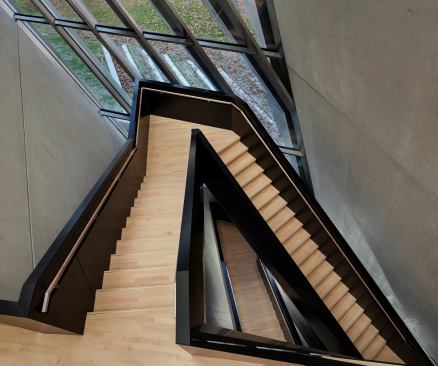 Interior, stair to second-level galleries.