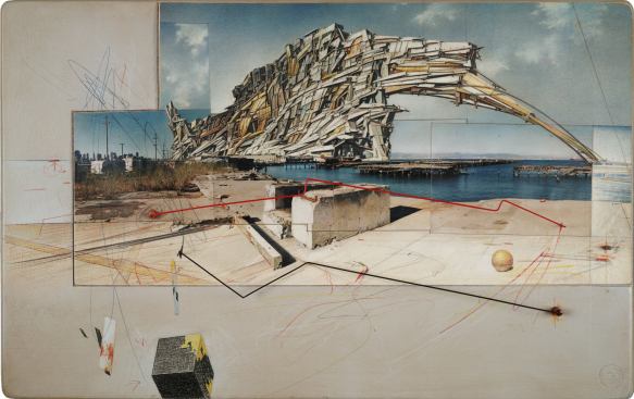 Lebbeus Woods, San Francisco Project: Inhabiting the Quake, Quake City, 1995; graphite and pastel on paper; 14 1/2 in. x 23 in. x 3/4 in. (36.83 cm x 58.42 cm x 1.91 cm); Collection SFMOMA, Accessions Committee Fund purchase.