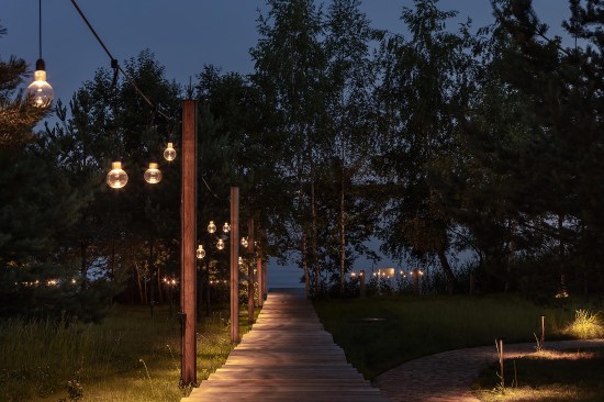 Subtle lighting reveals the landscape at night.