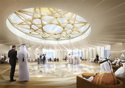 The men's majlis, a special gathering sace at the very top (over the main meeting room) of the central building.