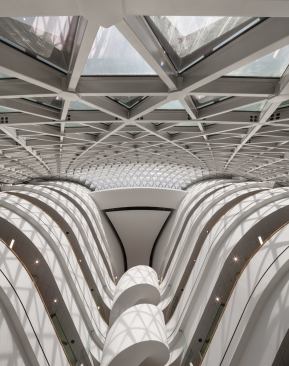 View of the east atrium wall, looking up.