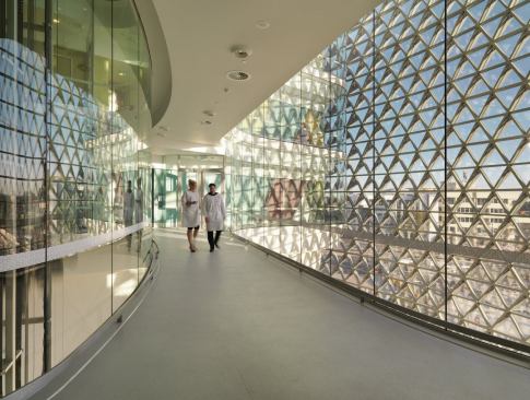 Walkway connecting laboratory spaces.