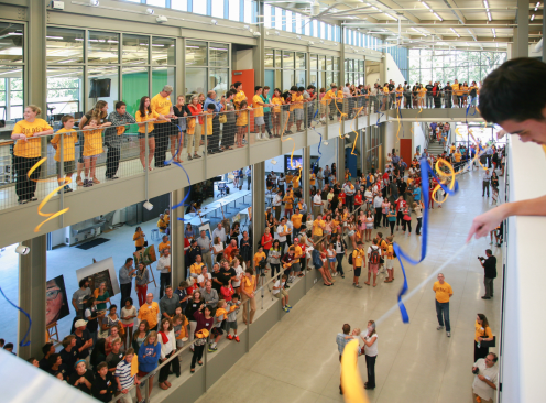 The central gallery inspires performance and display of student works.