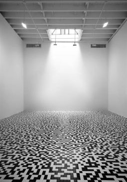 '50/50 Floor' by Tauba Auerbach, 2008 (installation view); black and white tile