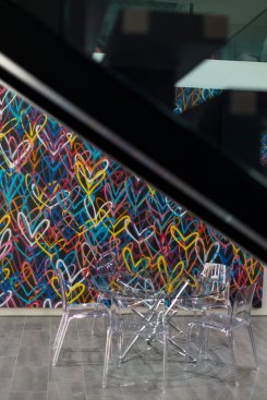 Georgina Avenue Santa Monica modern home wine room wall mural detail