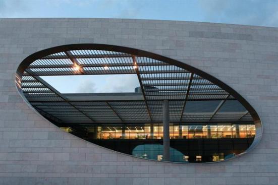 View into the indoor-outdoor garden from the plaza.