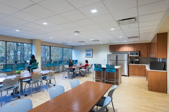 A building-wide shared staff lounge. 