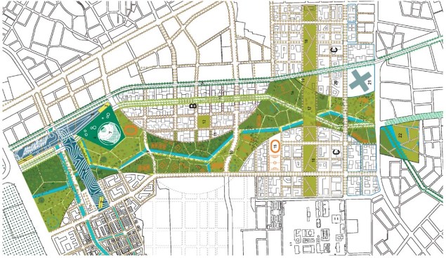 Site Plan The Taichung Gateway master plan's centerpiece is the park, which features a variety of different types of green space, a revitalized canal system, athletic fields, and public spaces.