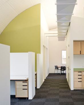 The building systems are centrally located and joined as one common organizational element through the interior.