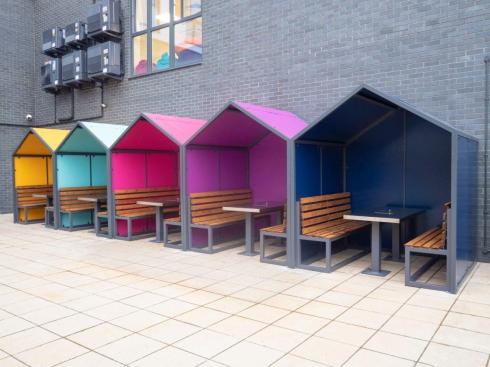 Bespoke designed smoking pods for the outdoor courtyard 