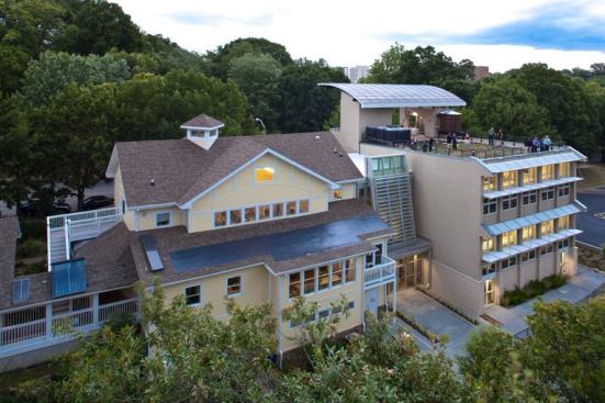 The award-winning Southface Eco Office, located in downtown Atlanta, serves as an office, training, and demonstration facility. The LEED Platinum-certified structure is also one of the most sustainable office facilities in the world, using 84 percent less water and 53 percent less energy than a comparable facility built to code.