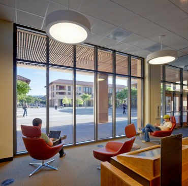 Extensive use of glass offer views in and out of teaching and social areas