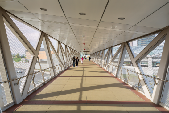 Banker Woven wire mesh was used to fill triangular openings in the pedestrian bridges.