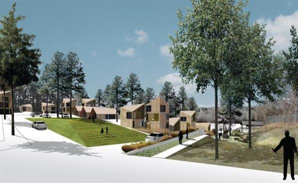 This neighborhood revitalization plan cuts land development costs with low-impact site planning. 