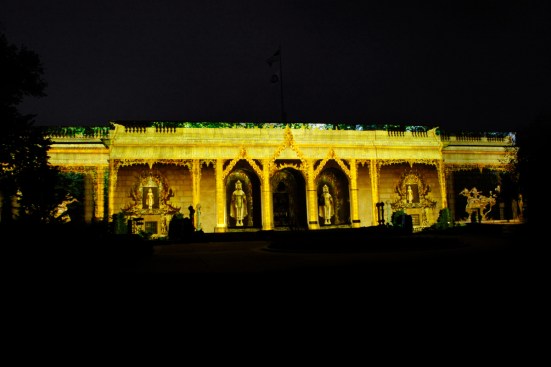 An image of a Thai Temple was one of the visuals projected as part of the "Perfect Harmony" light show.