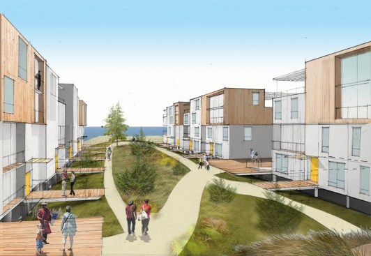 The+earth+berm+provides+an+elevated+public+space+between+residences.