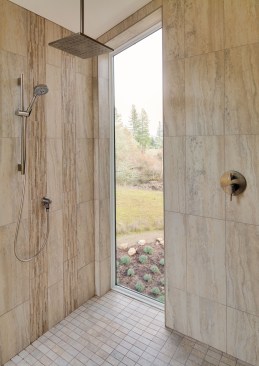 The temperature of the walk-in shower can be adjusted using the Indigo Personal Assistant App from your smart phone