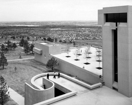 Sited atop the Walter Orr Roberts Mesa, named after the first director of NCAR, the Mesa Laboratory offers specatular views of the mountains above, and the city of Boulder below.
