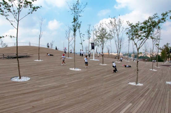Trees will eventually provide shade within the park.