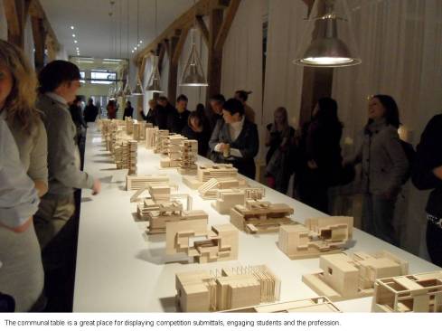 The communal table is a great place for displaying competition submittals, engaging students and the profession.