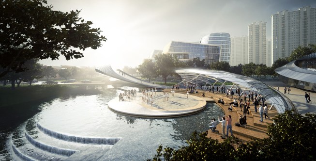 A spacious communal space at the performance stage