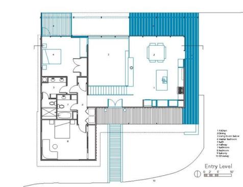 The upper level floor plan, after renovation.