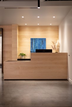 The office features views of the adjacent Aurora Bridge. 