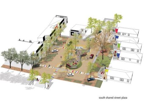 The porches offer common areas and contribute to a vibrant street life.