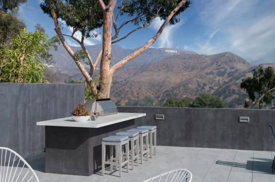 Los Tilos modern Hollywood Hills home pool terrace.