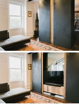 Custom steel TV-cabinet, space divider.