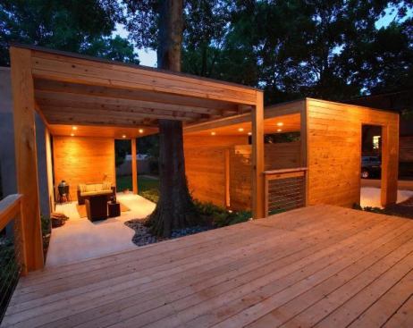 Dominey Pavalion - Decatur, Georgia This outdoor living area blurs boundaries between Minimalist Sculpture, Landscape and Architecture, using features like an outdoor fireplace. There are abstract references to southern vernacular precedents such as shotgun shacks and dogtrot houses.
Architect: Lightroom, LLC