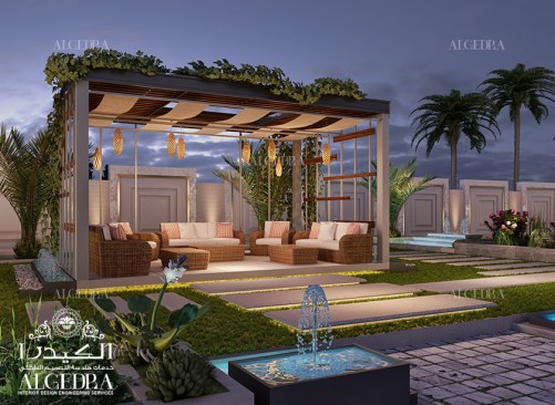Modern villa outdoor lounge in a garden