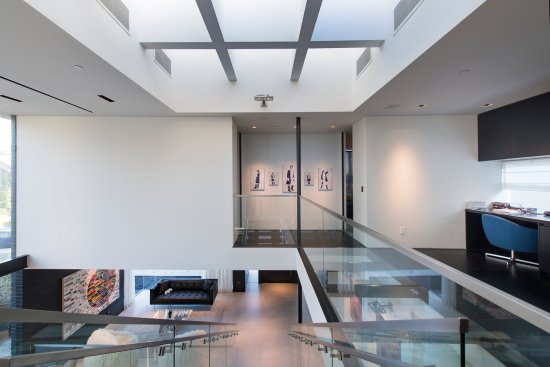 Georgina Avenue Santa Monica modern home atrium with glass walkway and skylight