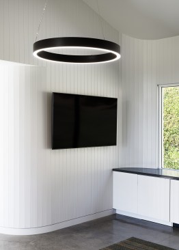  Curved walls capture the arc of a golf ball or the swing of a club