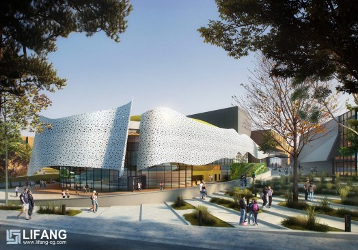K-12 education architectural design rendering by Lifang