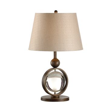 Framed Sphere lamp with textured iron and an aged-bronze finish.