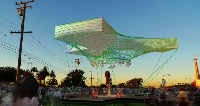 Inflatables deployed from stage