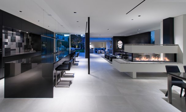 Georgina Avenue Santa Monica modern open plan home with custom design fireplace