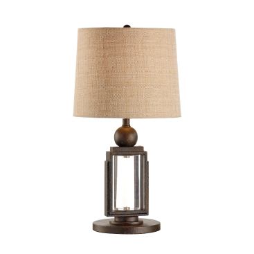 Framed Cylinder lamp with an acrylic cylinder and textured, aged-bronze finish.