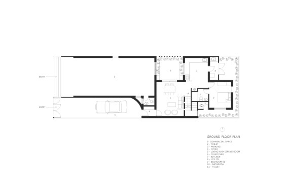 Ground floor plan showing the ground cover and created pockets of house.