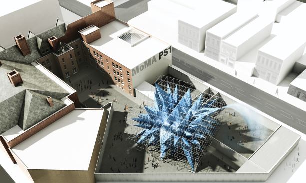 The installation bridges all of the outdoor courtyard spaces at MoMA PS1.