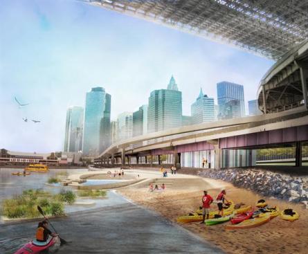 Proposed+changes+to+Brooklyn+Beach%2c+a+currently+disused+swath+of+sand+underneath+the+Brooklyn+Bridge+would+make+it+accessible+to+residents%2c+and+reactivate+the+site.